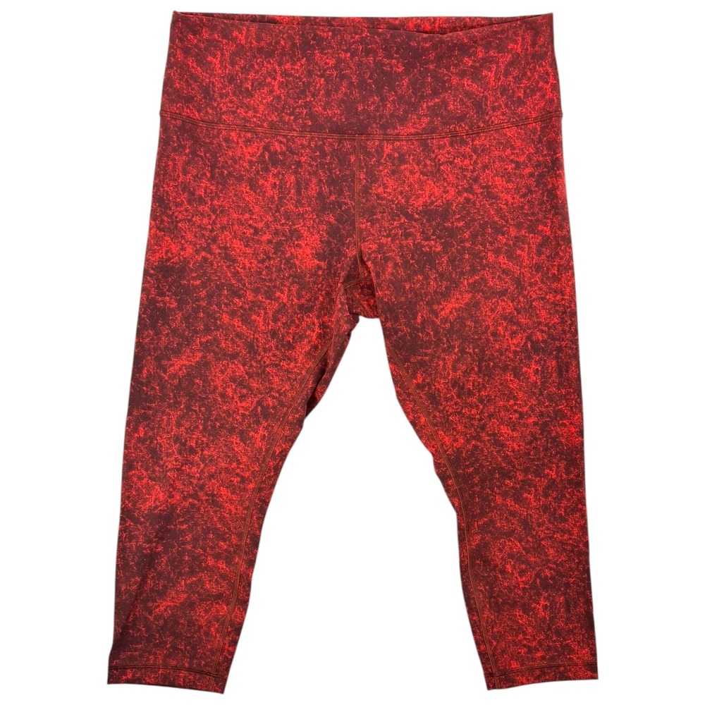 lululemon Wunder Train Crop 23 Denim‎ Wash Autumn Red Black Size 18 Leggings